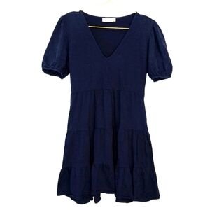 RD Style Small Navy Blue 100% Cotton Baby Doll Tiered‎ Skirt Puff Sleeve Dress